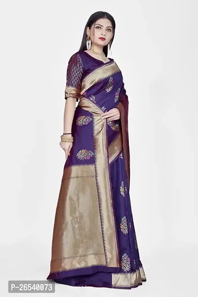 Stylish Silk Blend Zari Saree With Blouse Piece For Women-thumb5