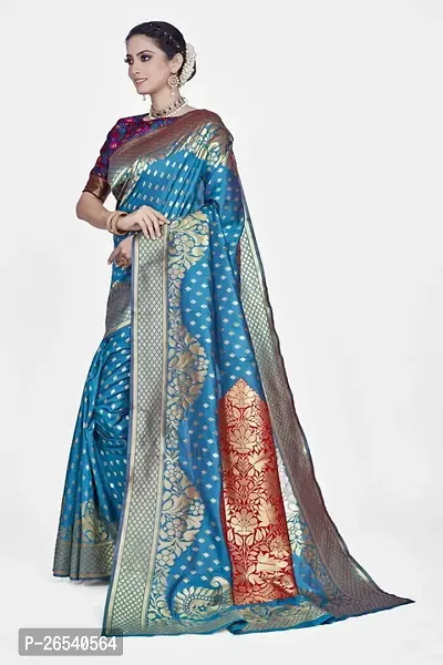 Stylish Silk Blend Zari Saree With Blouse Piece For Women-thumb4