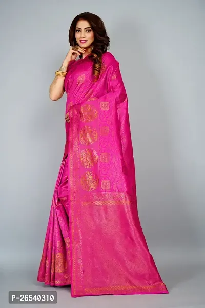 Stylish Silk Blend Zari Saree With Blouse Piece For Women-thumb3