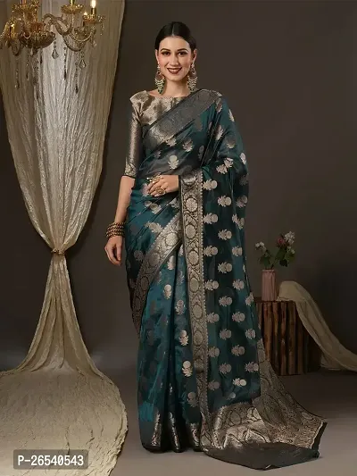 Stylish Organza Zari Saree With Blouse Piece For Women-thumb0