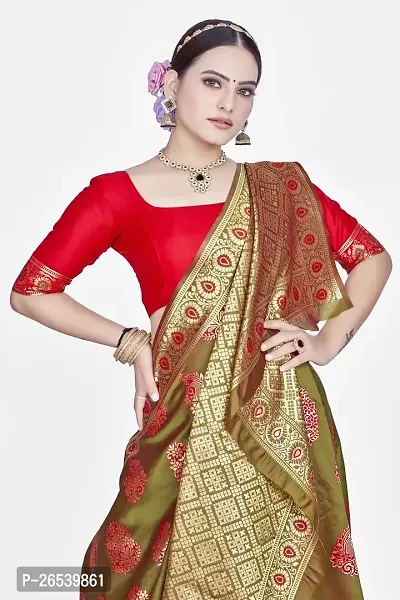 Stylish Silk Blend Zari Saree With Blouse Piece For Women-thumb3