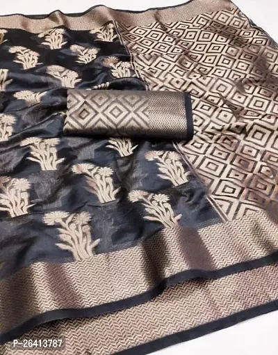 Beautiful Black Art Silk Zari work Woven Banarasi Saree With Blouse Piece
