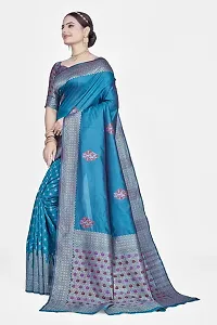 Stylish Silk Blend Zari Saree With Blouse Piece For Women-thumb1