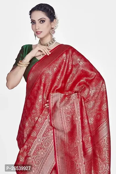 Stylish Silk Blend Zari Saree With Blouse Piece For Women-thumb3