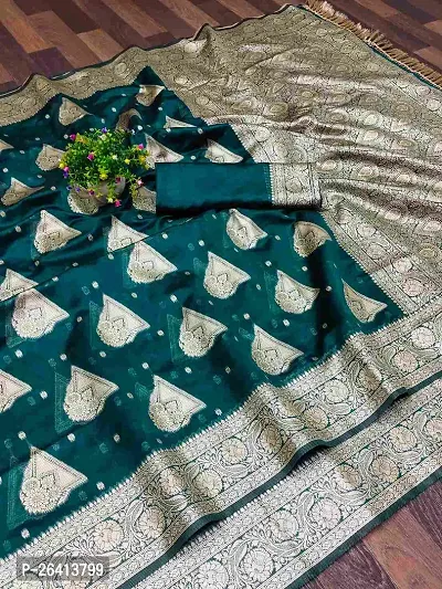 Beautiful Green Art Silk Zari work Woven Banarasi Saree With Blouse Piece-thumb0