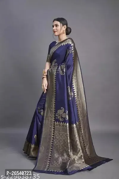 Stylish Soft Silk Blue Saree With Blouse Piece For Women-thumb0