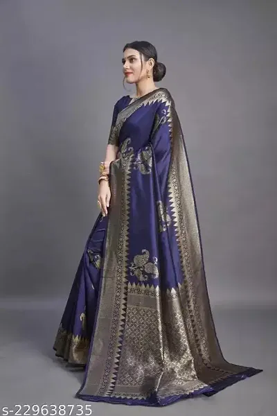 Shree Enterprises Women?s Jacquard Banarasi Saree With Unstitched Blouse Piece (Blue)