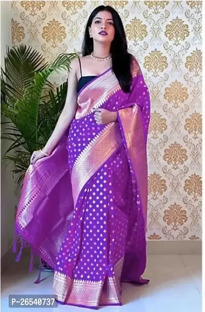 Stylish Soft Silk Purple Saree With Blouse Piece For Women-thumb0