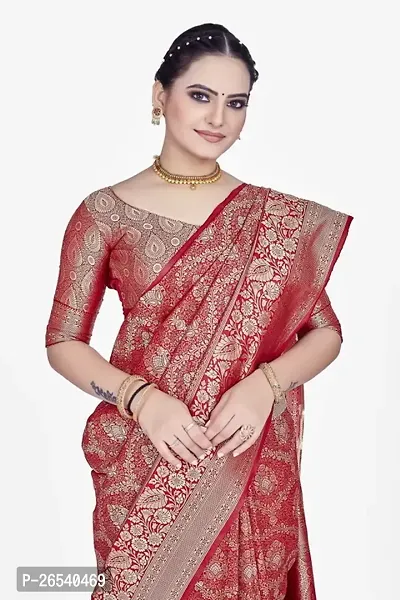 Stylish Silk Blend Zari Saree With Blouse Piece For Women-thumb3