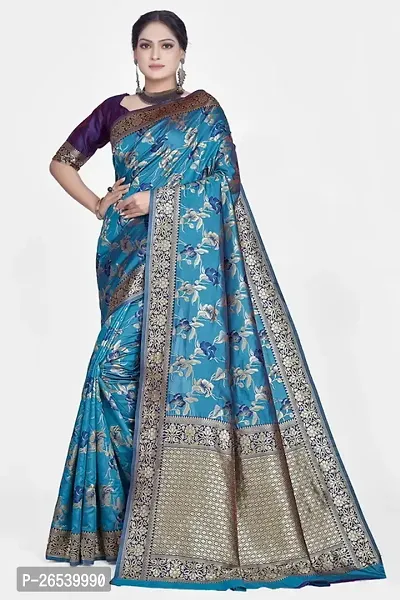 Stylish Silk Blend Zari Saree With Blouse Piece For Women