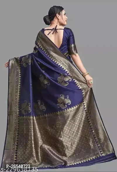 Stylish Soft Silk Blue Saree With Blouse Piece For Women-thumb2