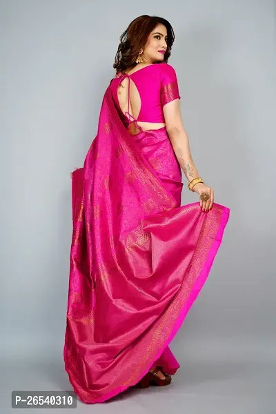 Stylish Silk Blend Zari Saree With Blouse Piece For Women-thumb2