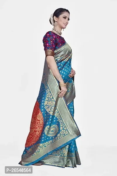 Stylish Silk Blend Zari Saree With Blouse Piece For Women-thumb5