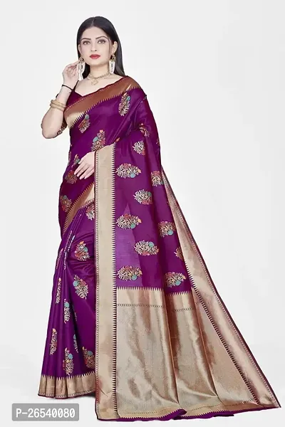 Stylish Silk Blend Zari Saree With Blouse Piece For Women-thumb0