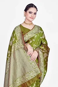 Stylish Premium Mehendi Green Coloured Banarasi Saree With Zari Embellishments And Unstitched Blouse Piece-thumb2