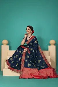 Stylish Navy Blue Art Silk Saree With Blouse Piece For Women-thumb1