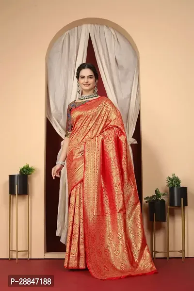 Stylish Red Art Silk Saree With Blouse Piece For Women-thumb0