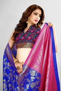 Stylish Silk Blend Zari Saree With Blouse Piece For Women-thumb4