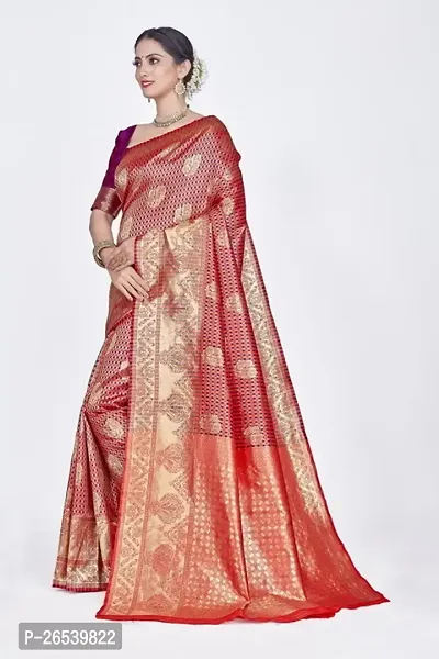 Stylish Silk Blend Zari Saree With Blouse Piece For Women-thumb4