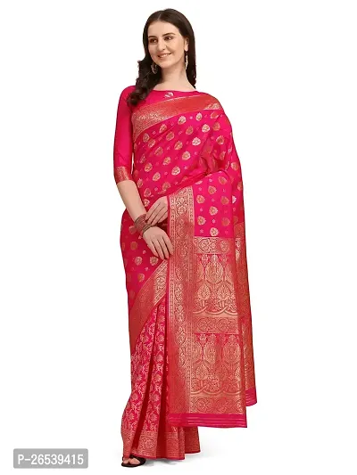 Stylish Pink Colored Kanjeevaram Silk Zari Woven Saree With Blouse Piece-thumb0