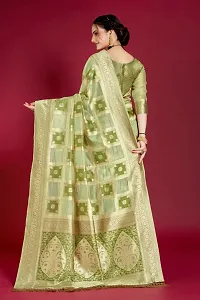 Stylish Green Organza Saree With Blouse Piece For Women-thumb1