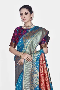 Stylish Silk Blend Zari Saree With Blouse Piece For Women-thumb2