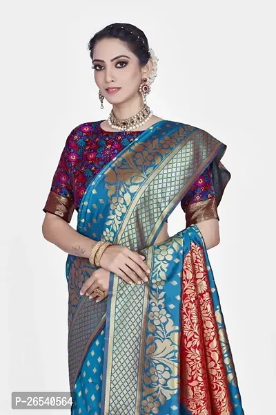 Stylish Silk Blend Zari Saree With Blouse Piece For Women-thumb3