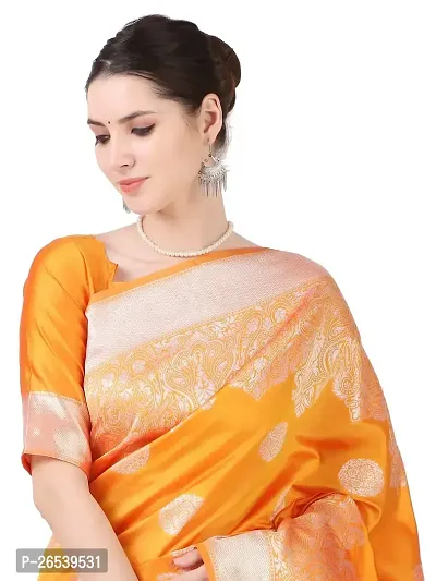 Stylish Orange Colored Banarasi Silk Zari Woven Saree With Blouse Piece-thumb5