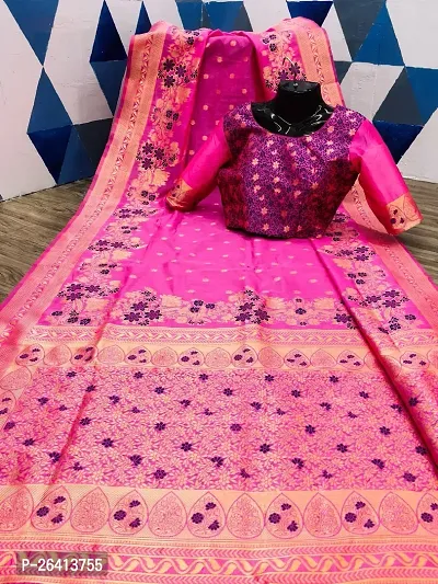 Beautiful Pink Art Silk Zari work Woven Banarasi Saree With Blouse Piece-thumb0