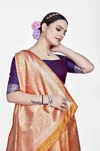 Stylish Silk Blend Zari Saree With Blouse Piece For Women-thumb2