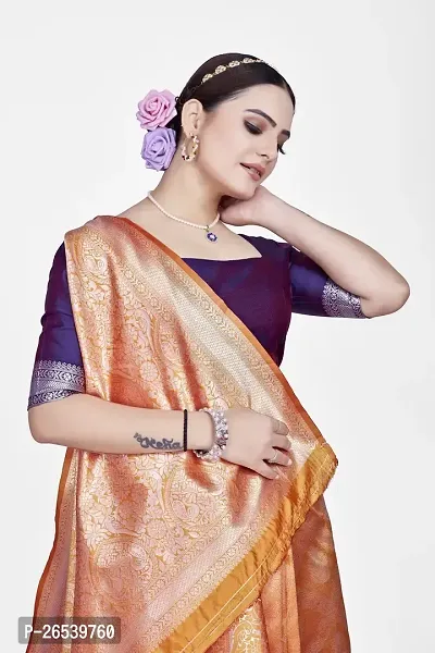 Stylish Silk Blend Zari Saree With Blouse Piece For Women-thumb3