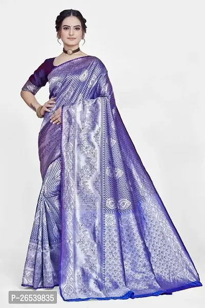 Stylish Silk Blend Zari Saree With Blouse Piece For Women