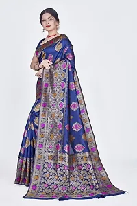 Stylish Silk Blend Zari Saree With Blouse Piece For Women-thumb1