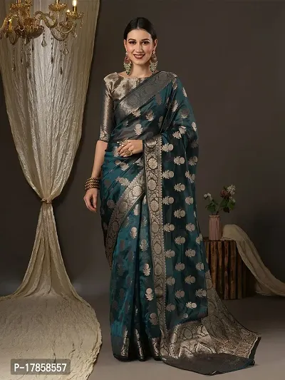 Beautiful  Organza  Jacquard Saree with Blouse Piece For Women-thumb0