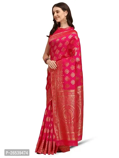 Stylish Pink Colored Kanjeevaram Silk Zari Woven Saree With Blouse Piece (Zari 1 Rani)-thumb2