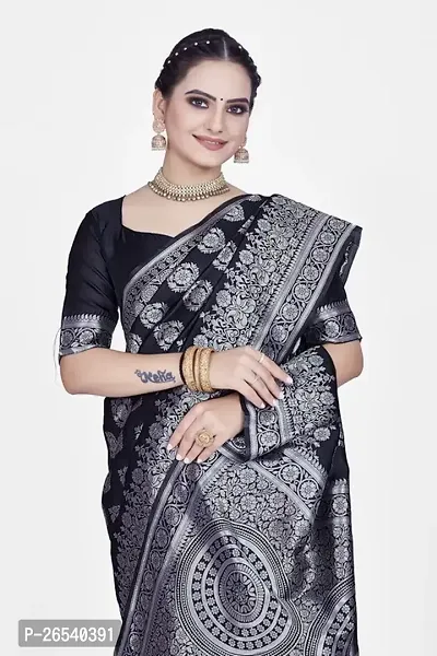 Stylish Silk Blend Zari Saree With Blouse Piece For Women-thumb3