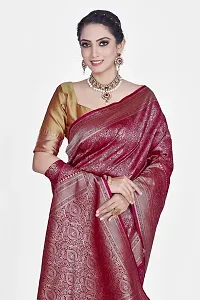 Stylish Silk Blend Zari Saree With Blouse Piece For Women-thumb2