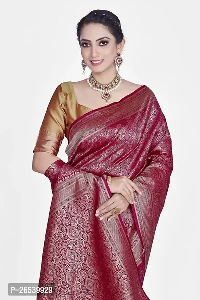 Stylish Silk Blend Zari Saree With Blouse Piece For Women-thumb3