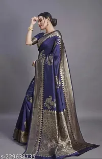 Stylish Soft Silk Blue Saree With Blouse Piece For Women-thumb2