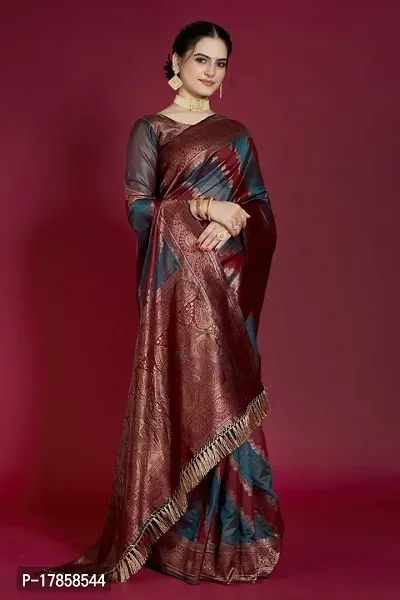 Beautiful  Organza  Jacquard Saree with Blouse Piece For Women-thumb5