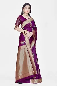 Stylish Silk Blend Zari Saree With Blouse Piece For Women-thumb4