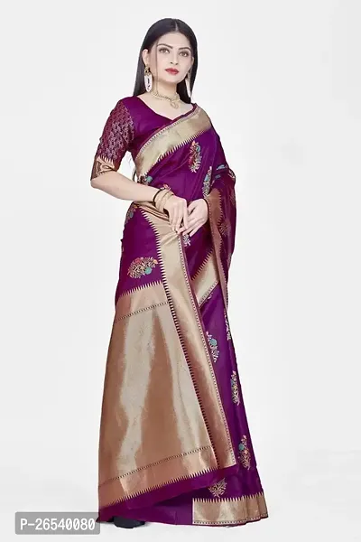 Stylish Silk Blend Zari Saree With Blouse Piece For Women-thumb5