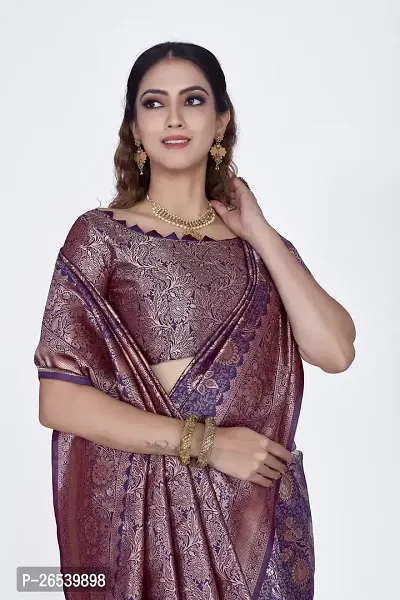 Stylish Silk Blend Zari Saree With Blouse Piece For Women-thumb3