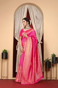 Stylish Pink Art Silk Saree With Blouse Piece For Women-thumb1