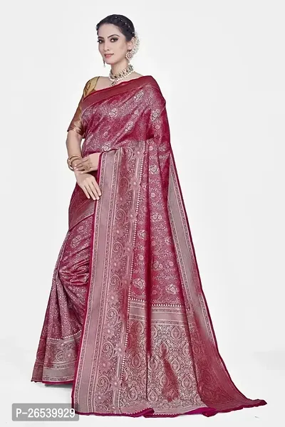 Stylish Silk Blend Zari Saree With Blouse Piece For Women-thumb4