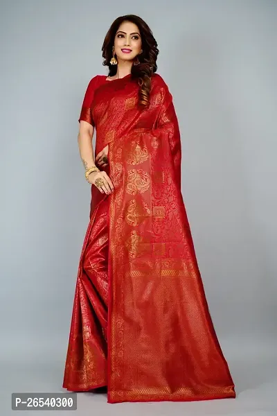 Stylish Silk Blend Zari Saree With Blouse Piece For Women-thumb3