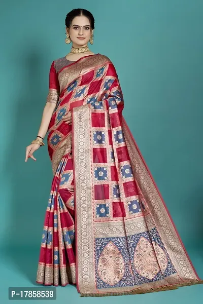 Beautiful  Organza  Jacquard Saree with Blouse Piece For Women