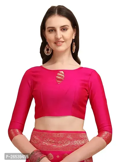 Stylish Pink Colored Kanjeevaram Silk Zari Woven Saree With Blouse Piece-thumb4