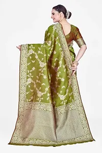 Stylish Premium Mehendi Green Coloured Banarasi Saree With Zari Embellishments And Unstitched Blouse Piece-thumb1