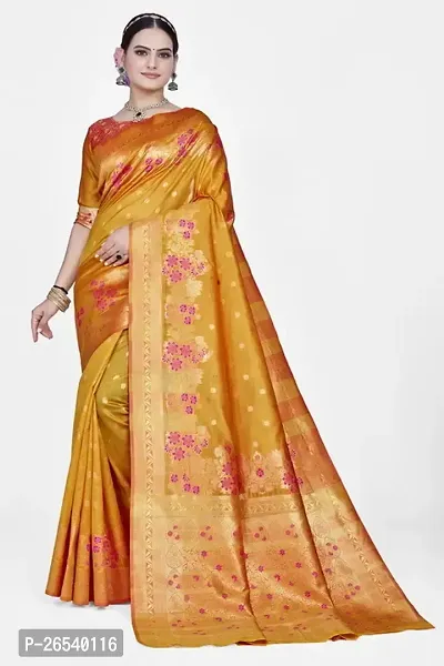 Stylish Silk Blend Zari Saree With Blouse Piece For Women-thumb0